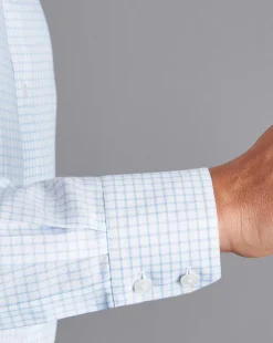 Store Charles Tyrwhitt Spread Collar Non-Iron Regent Weave Check Shirt - Sky