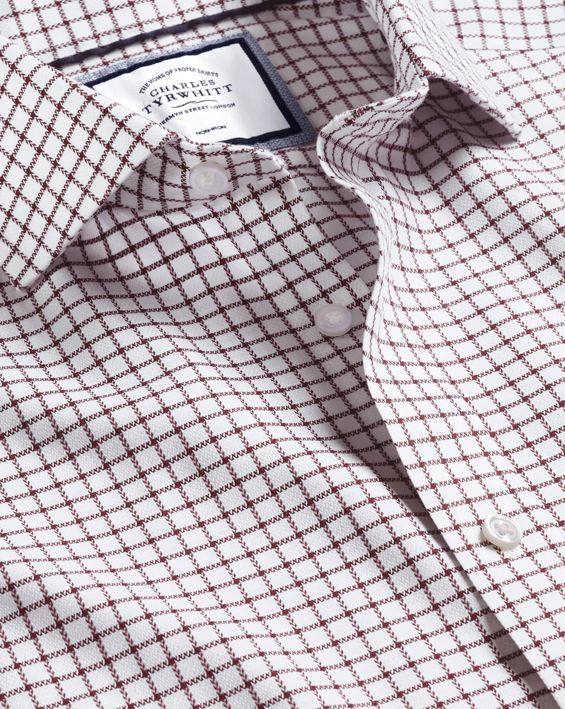 Fashion Charles Tyrwhitt Spread collar Non-Iron Richmond Weave Check Shirt - Red Wine