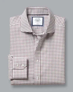 Fashion Charles Tyrwhitt Spread collar Non-Iron Richmond Weave Check Shirt - Red Wine