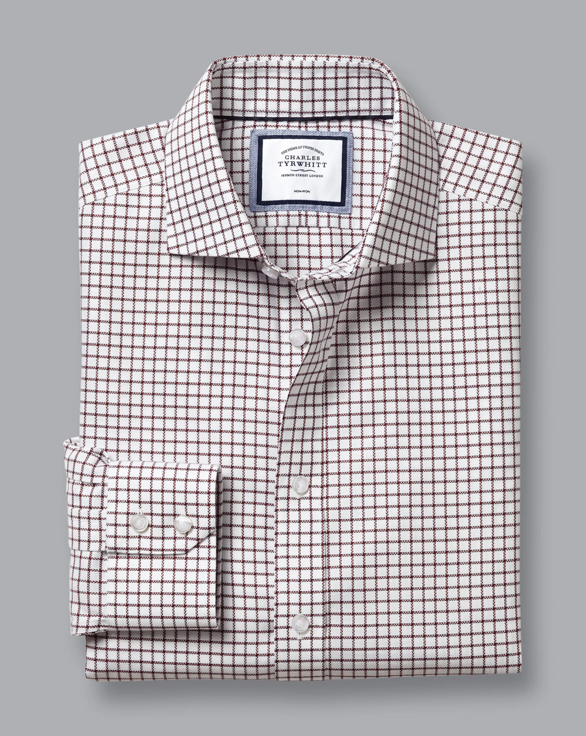 Fashion Charles Tyrwhitt Spread collar Non-Iron Richmond Weave Check Shirt - Red Wine