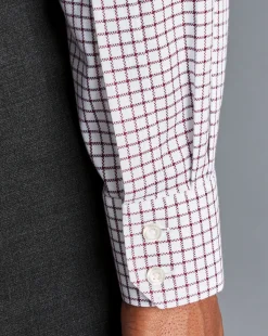 Fashion Charles Tyrwhitt Spread collar Non-Iron Richmond Weave Check Shirt - Red Wine
