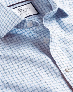 Flash Sale Charles Tyrwhitt Spread collar Non-Iron Richmond Weave Check Shirt - Cornflower Blue