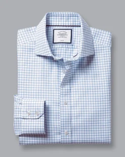 Flash Sale Charles Tyrwhitt Spread collar Non-Iron Richmond Weave Check Shirt - Cornflower Blue