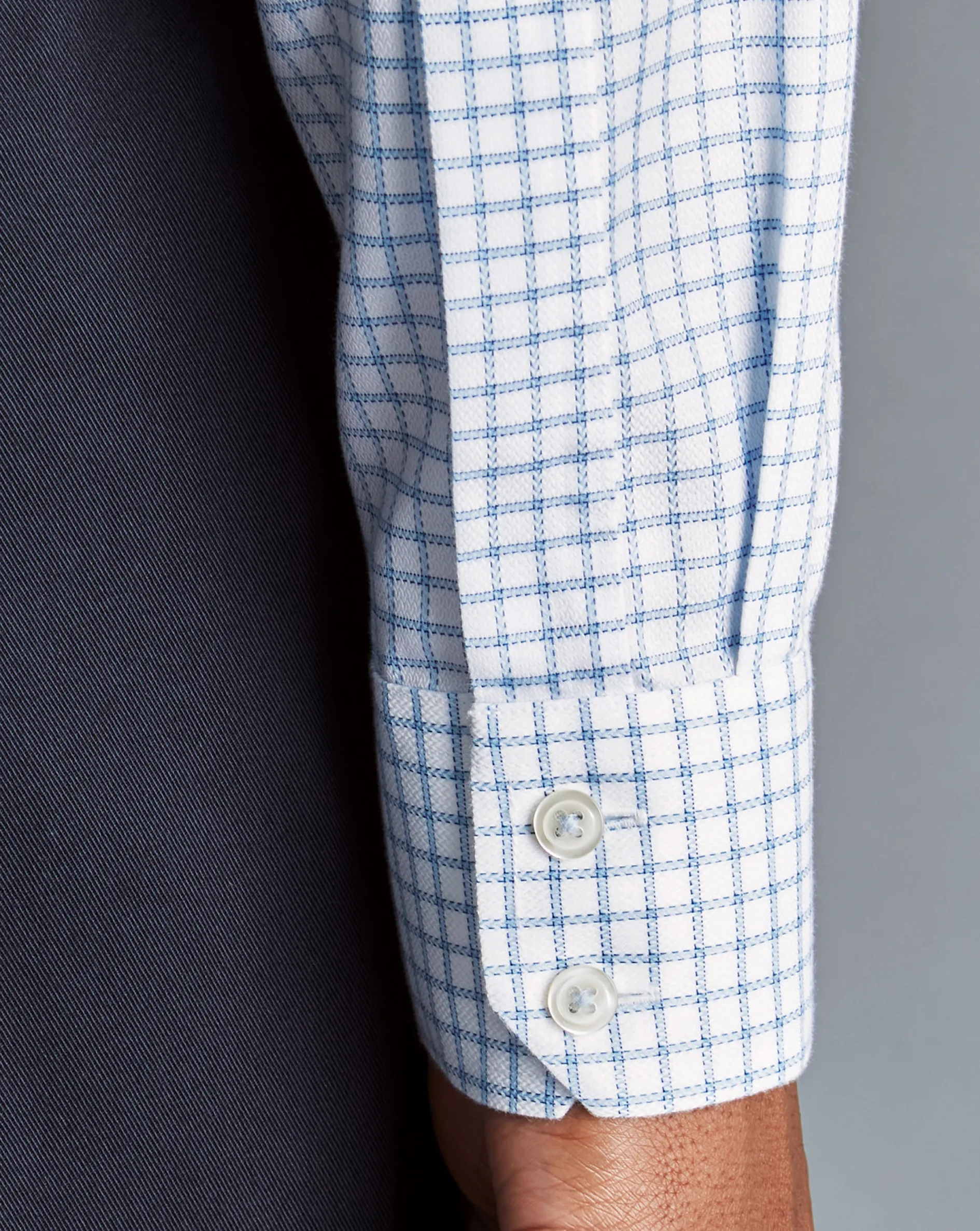 Flash Sale Charles Tyrwhitt Spread collar Non-Iron Richmond Weave Check Shirt - Cornflower Blue