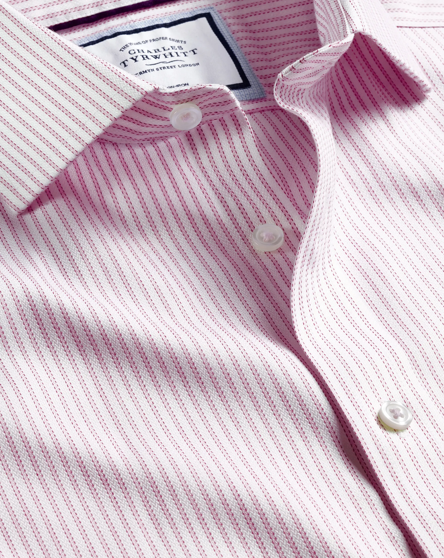 Discount Charles Tyrwhitt Spread collar Non-Iron Richmond Weave Stripe Shirt - Light Pink