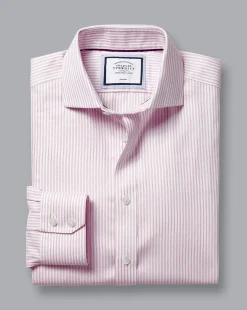 Discount Charles Tyrwhitt Spread collar Non-Iron Richmond Weave Stripe Shirt - Light Pink