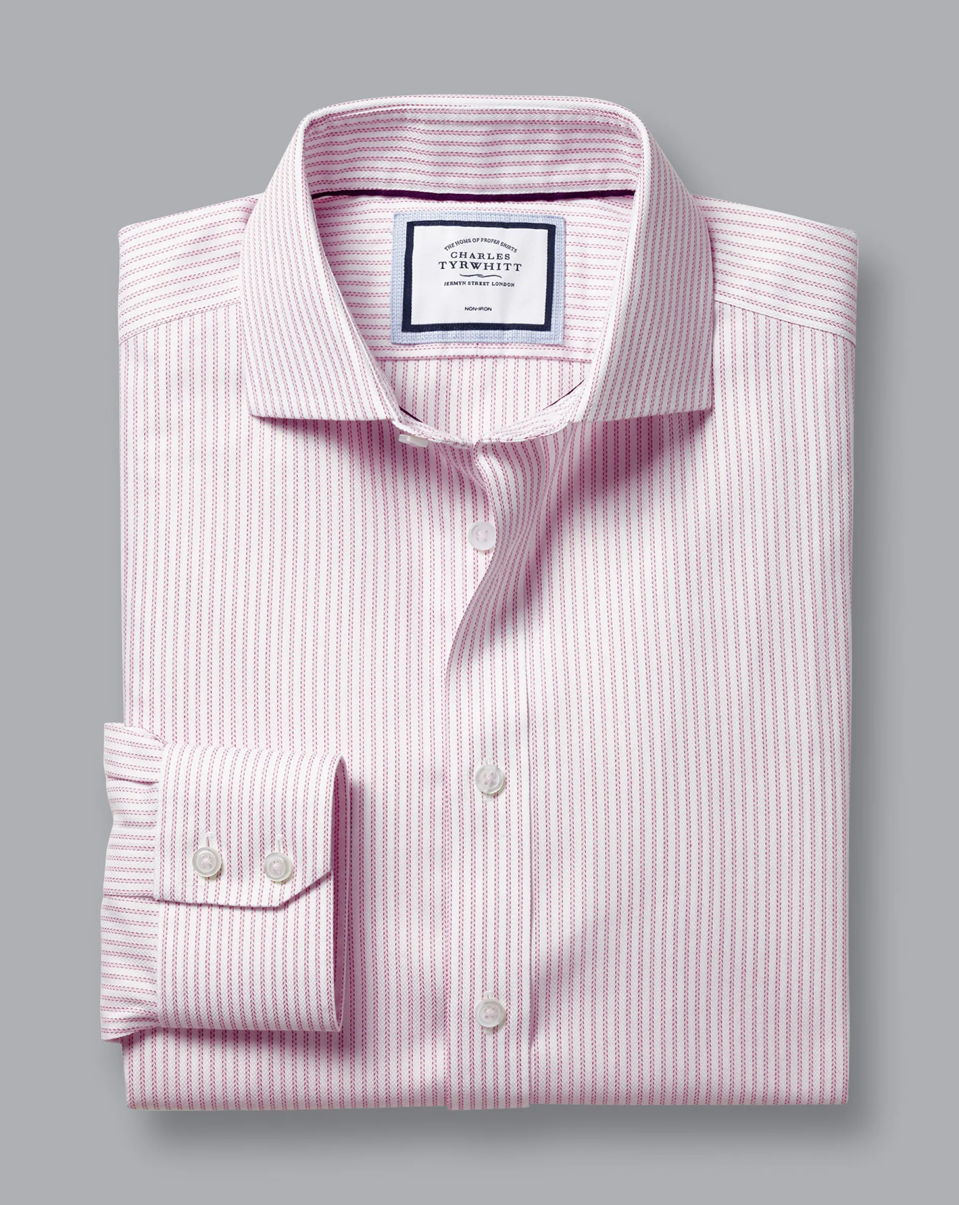 Discount Charles Tyrwhitt Spread collar Non-Iron Richmond Weave Stripe Shirt - Light Pink