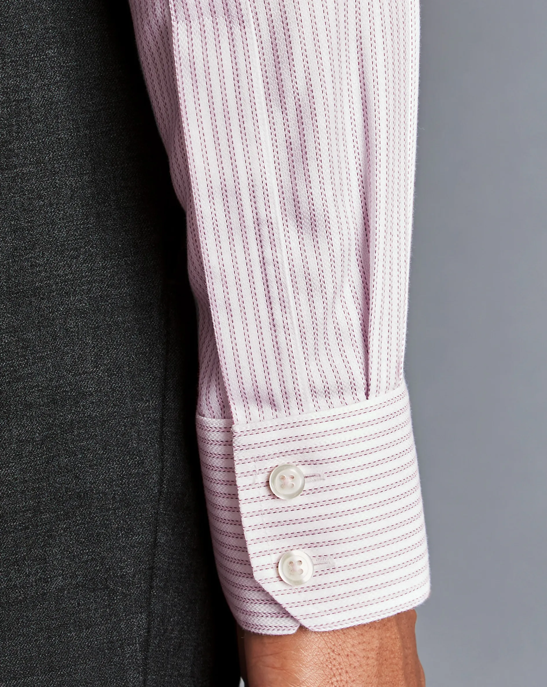 Discount Charles Tyrwhitt Spread collar Non-Iron Richmond Weave Stripe Shirt - Light Pink