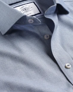 New Charles Tyrwhitt Spread Collar Non-Iron Richmond Weave Shirt - Blue Indigo