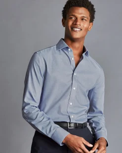 New Charles Tyrwhitt Spread Collar Non-Iron Richmond Weave Shirt - Blue Indigo