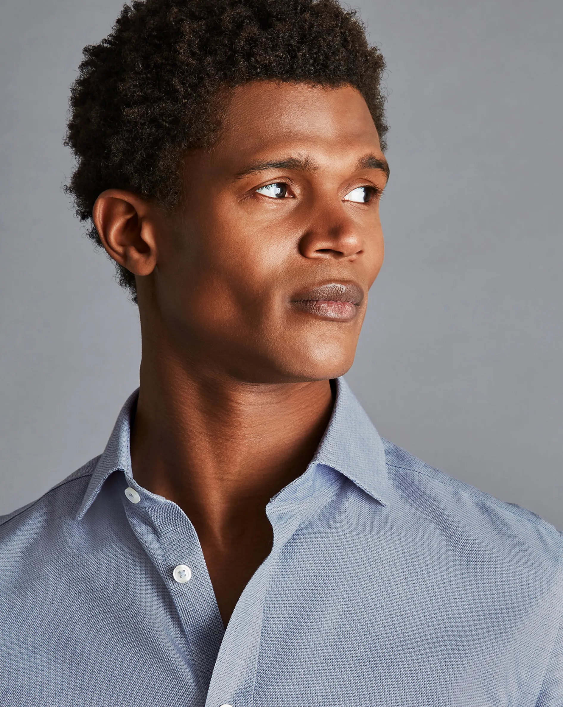 New Charles Tyrwhitt Spread Collar Non-Iron Richmond Weave Shirt - Blue Indigo