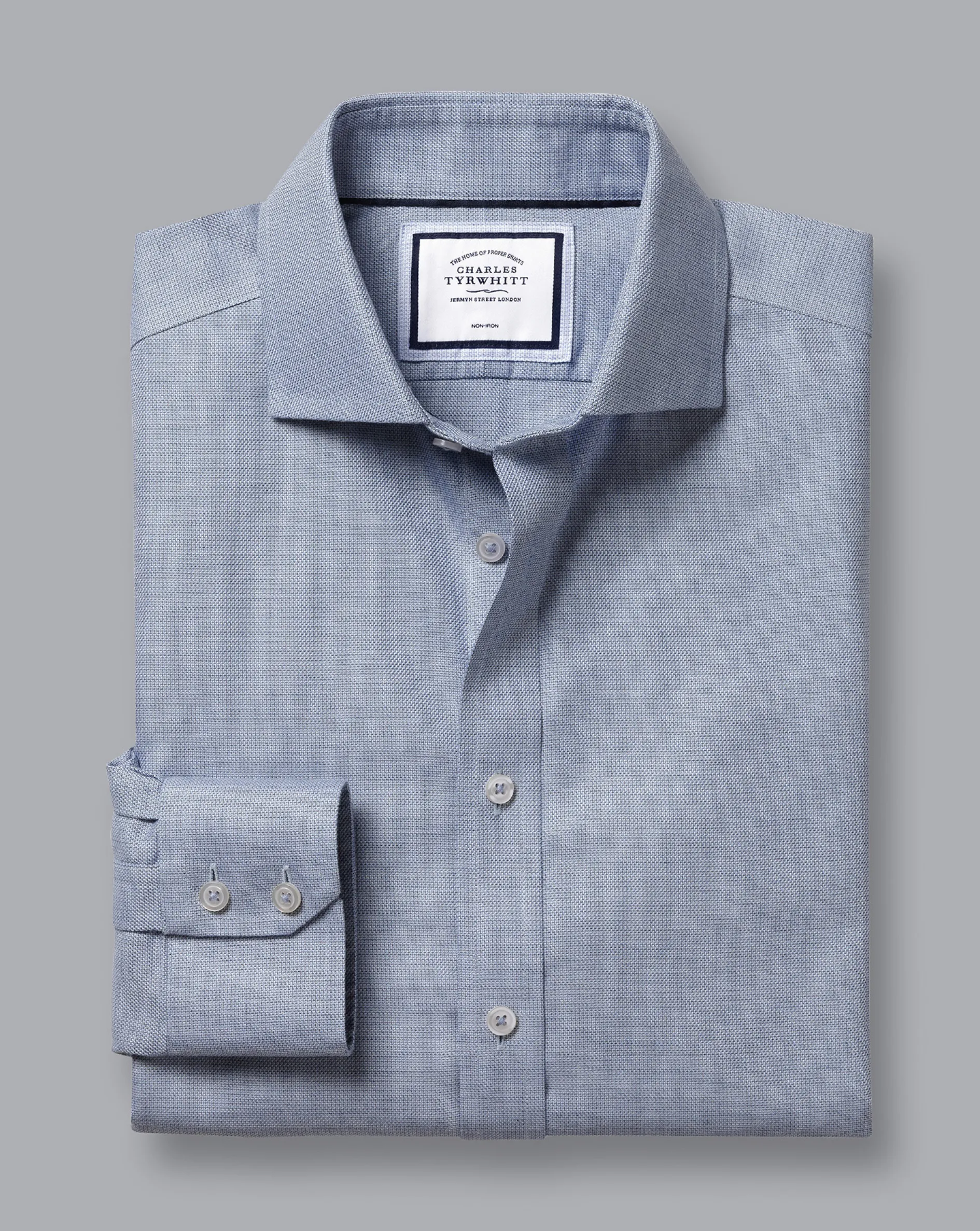 New Charles Tyrwhitt Spread Collar Non-Iron Richmond Weave Shirt - Blue Indigo