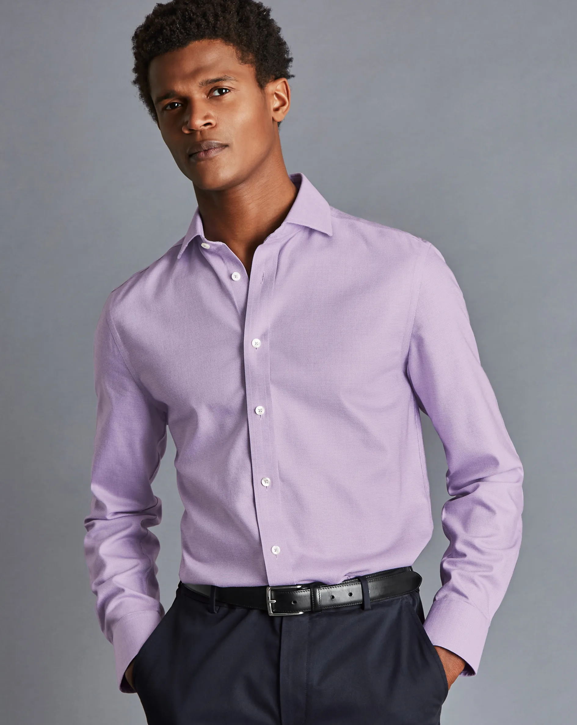 Cheap Charles Tyrwhitt Spread collar Non-Iron Richmond Weave Shirt - Mauve Mauve Purple