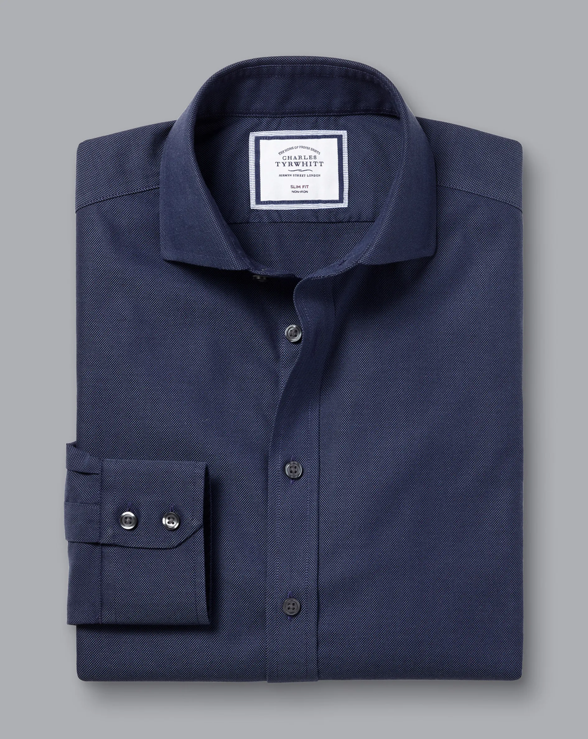 Shop Charles Tyrwhitt Spread Collar Non-Iron Royal Oxford Shirt - French Blue