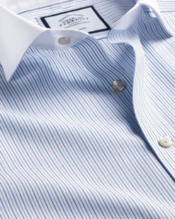 Store Charles Tyrwhitt Spread Collar Non-Iron Stripe Winchester Shirt - Ocean Blue