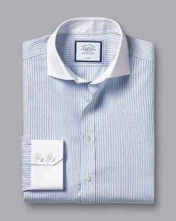 Store Charles Tyrwhitt Spread Collar Non-Iron Stripe Winchester Shirt - Ocean Blue