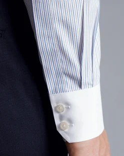 Store Charles Tyrwhitt Spread Collar Non-Iron Stripe Winchester Shirt - Ocean Blue