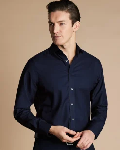 New Charles Tyrwhitt Spread Collar Non-Iron Twill Shirt - Navy