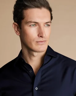 New Charles Tyrwhitt Spread Collar Non-Iron Twill Shirt - Navy