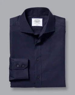 New Charles Tyrwhitt Spread Collar Non-Iron Twill Shirt - Navy