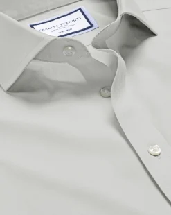 Best Sale Charles Tyrwhitt Spread Collar Non-Iron Twill Shirt - Grey Silver