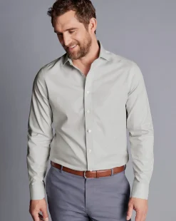 Best Sale Charles Tyrwhitt Spread Collar Non-Iron Twill Shirt - Grey Silver