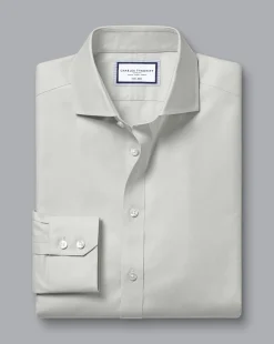 Best Sale Charles Tyrwhitt Spread Collar Non-Iron Twill Shirt - Grey Silver