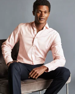 Store Charles Tyrwhitt Spread Collar Non-Iron Twill Stripe Shirt - Orange