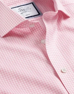 Sale Charles Tyrwhitt Spread Collar Non-Iron Twill Mini Windowpane Check Shirt - Pink