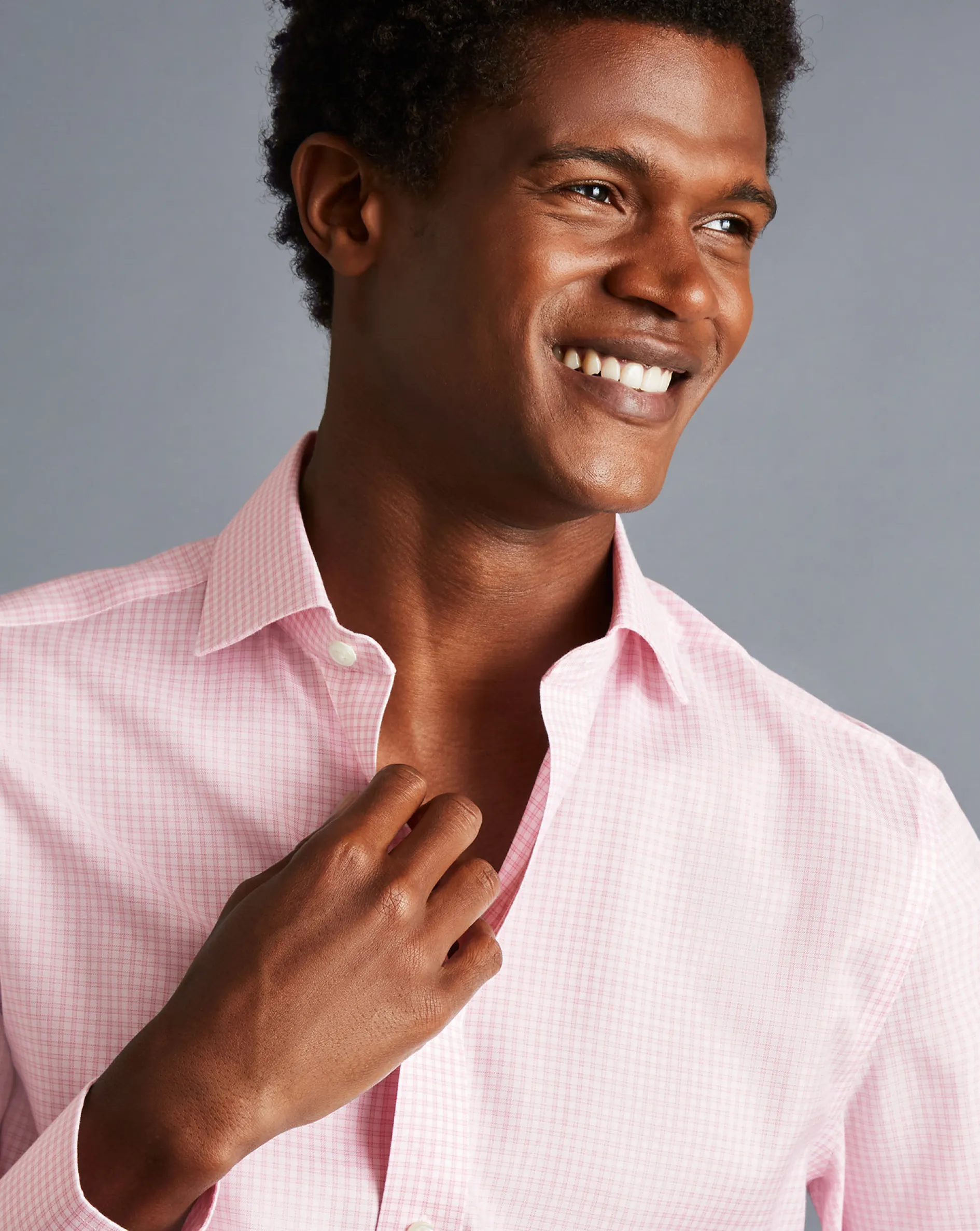 Sale Charles Tyrwhitt Spread Collar Non-Iron Twill Mini Windowpane Check Shirt - Pink