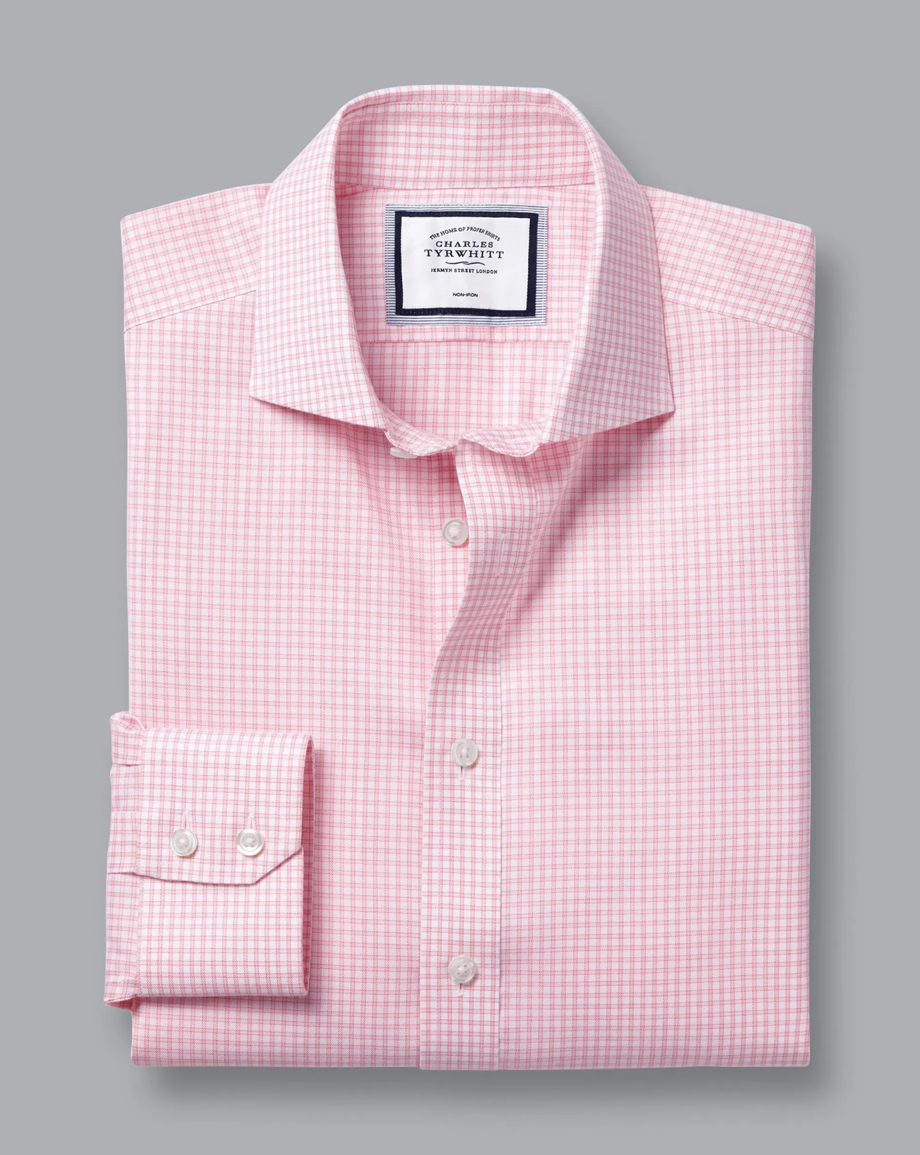Sale Charles Tyrwhitt Spread Collar Non-Iron Twill Mini Windowpane Check Shirt - Pink