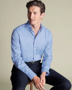Store Charles Tyrwhitt Spread Collar Non-Iron Twill Shirt - Cornflower Blue