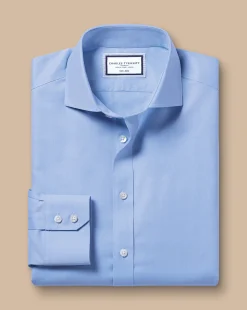 Store Charles Tyrwhitt Spread Collar Non-Iron Twill Shirt - Cornflower Blue