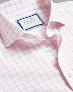 Outlet Charles Tyrwhitt Spread Collar Non-Iron Twill Grid Check Shirt - Pink