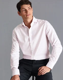 Outlet Charles Tyrwhitt Spread Collar Non-Iron Twill Grid Check Shirt - Pink