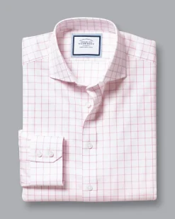 Outlet Charles Tyrwhitt Spread Collar Non-Iron Twill Grid Check Shirt - Pink