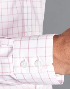 Outlet Charles Tyrwhitt Spread Collar Non-Iron Twill Grid Check Shirt - Pink