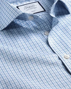 Hot Charles Tyrwhitt Spread Collar Non-Iron Twill Windowpane Check Shirt - Ocean Blue