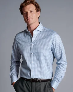 Hot Charles Tyrwhitt Spread Collar Non-Iron Twill Windowpane Check Shirt - Ocean Blue