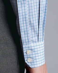 Hot Charles Tyrwhitt Spread Collar Non-Iron Twill Windowpane Check Shirt - Ocean Blue