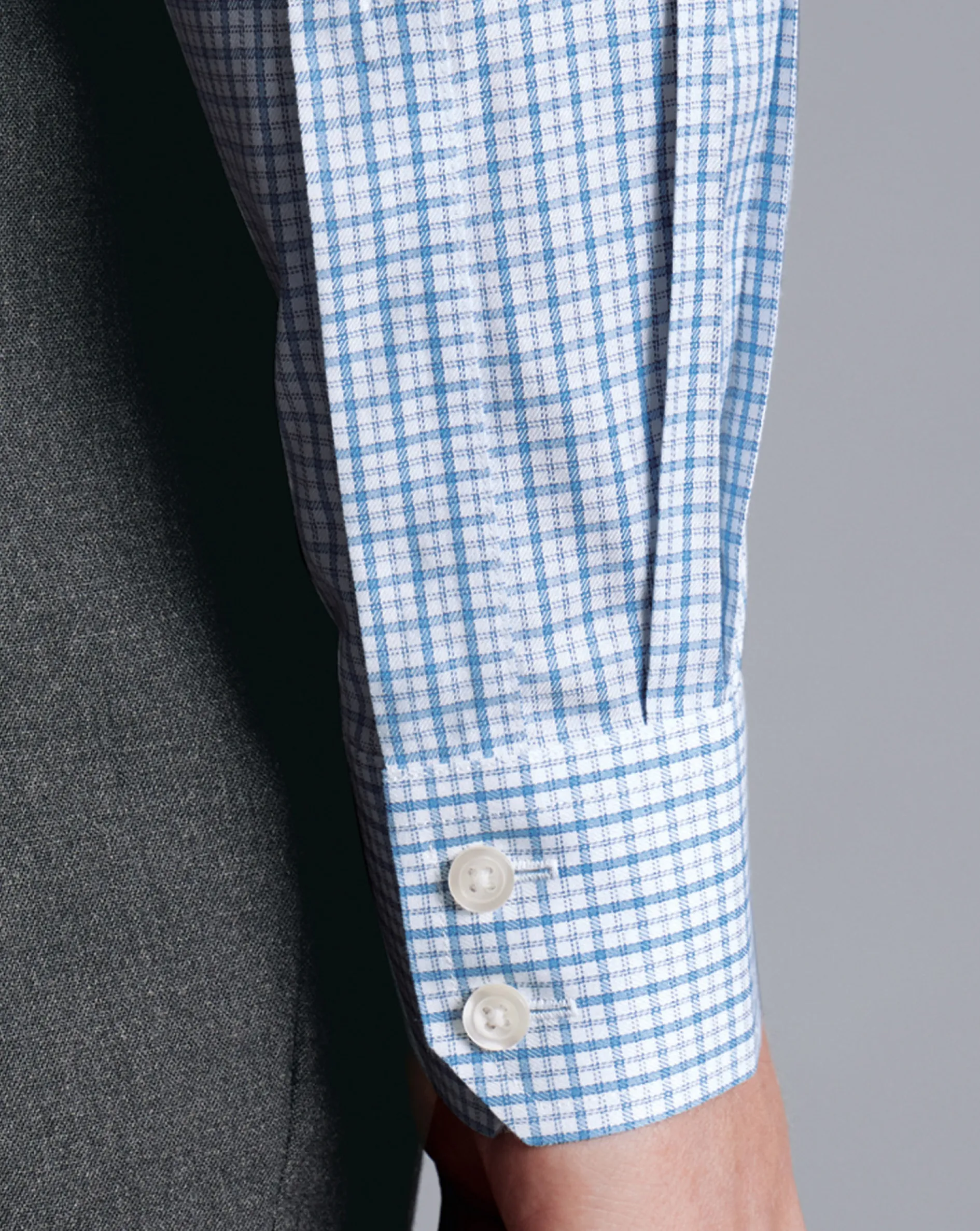 Hot Charles Tyrwhitt Spread Collar Non-Iron Twill Windowpane Check Shirt - Ocean Blue