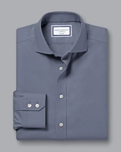 Hot Charles Tyrwhitt Spread Collar Non-Iron Twill Shirt - Heather Blue