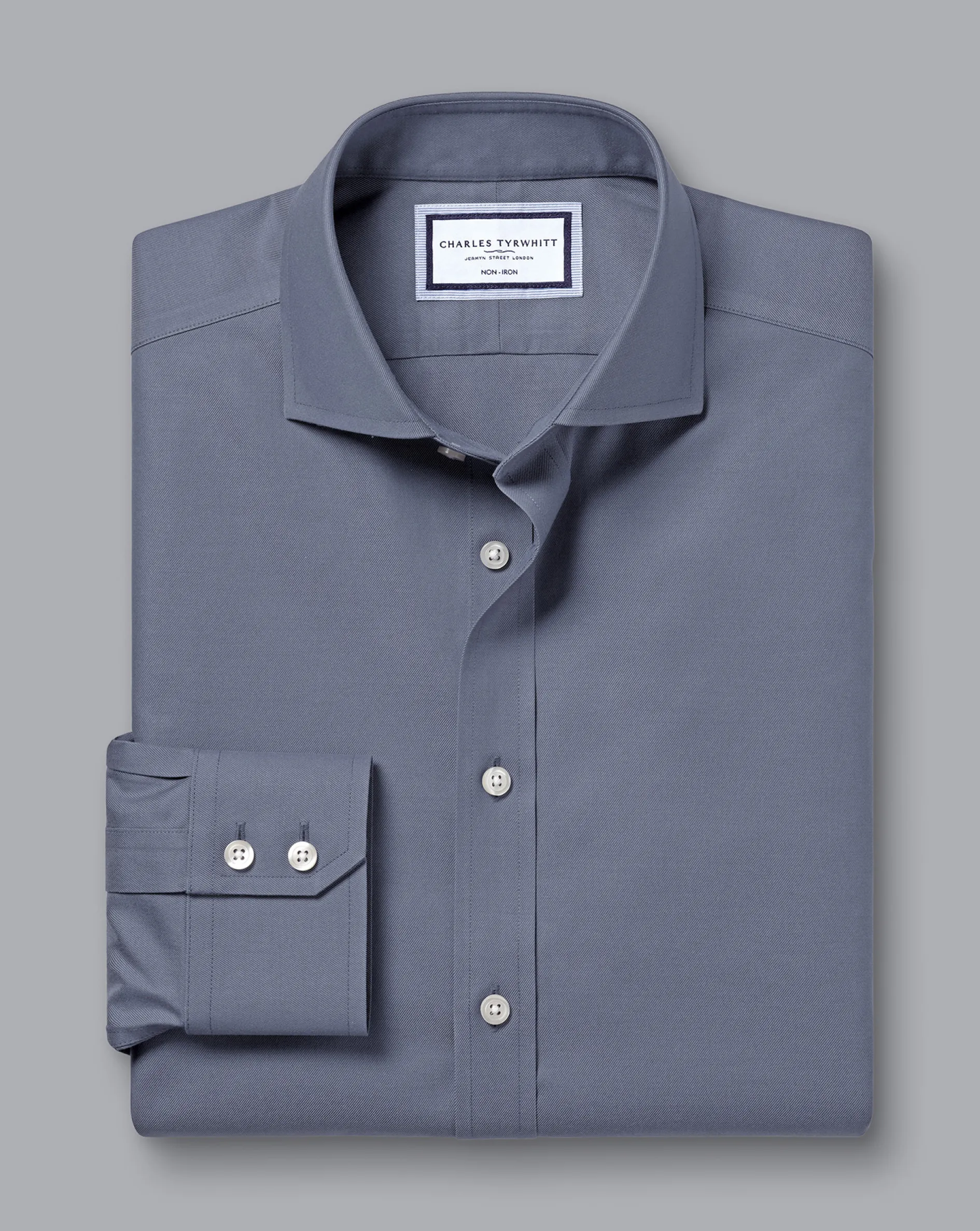 Hot Charles Tyrwhitt Spread Collar Non-Iron Twill Shirt - Heather Blue