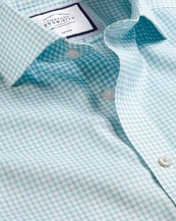 Outlet Charles Tyrwhitt Spread Collar Non-Iron Twill Mini Windowpane Check Shirt - Light Green