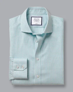 Outlet Charles Tyrwhitt Spread Collar Non-Iron Twill Mini Windowpane Check Shirt - Light Green