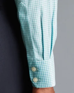 Outlet Charles Tyrwhitt Spread Collar Non-Iron Twill Mini Windowpane Check Shirt - Light Green
