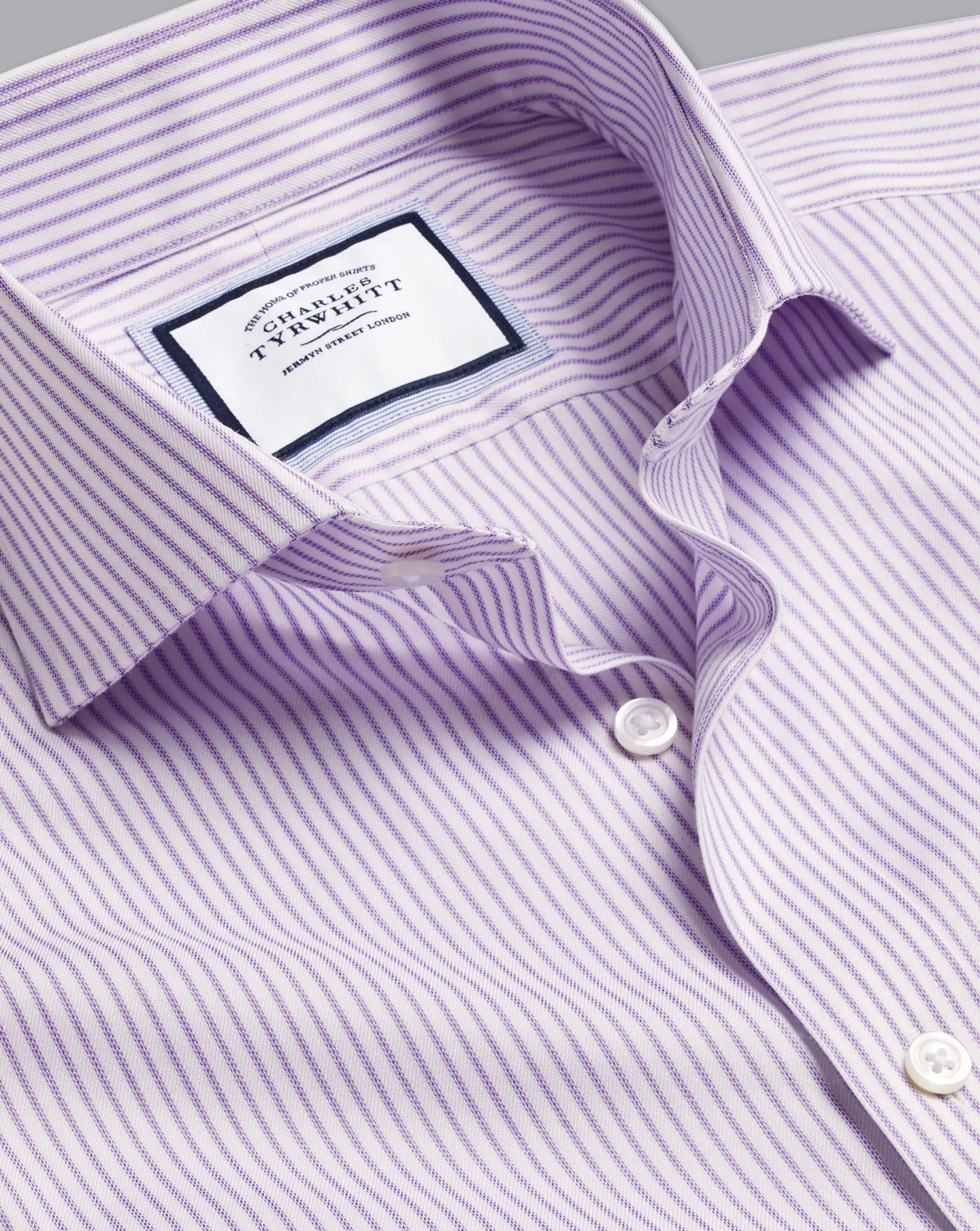 Best Sale Charles Tyrwhitt Spread Collar Non-Iron Twill Stripe Shirt - Mauve Purple