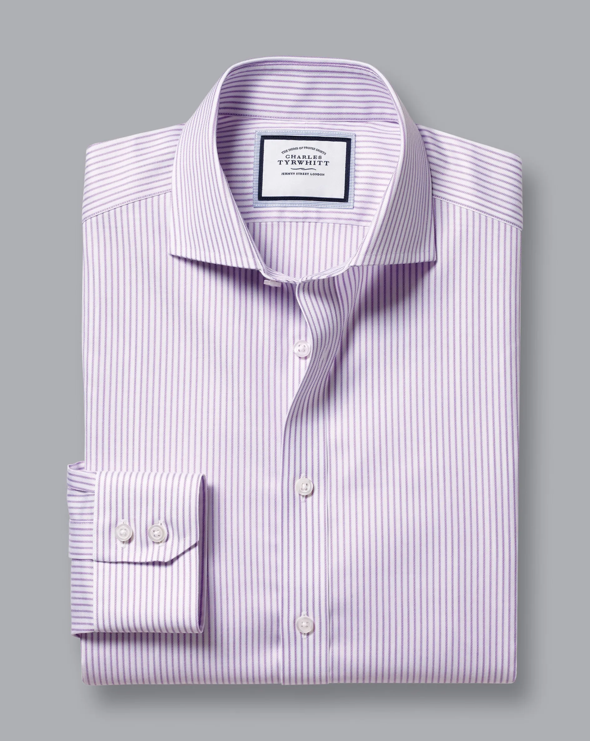 Best Sale Charles Tyrwhitt Spread Collar Non-Iron Twill Stripe Shirt - Mauve Purple