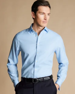 Cheap Charles Tyrwhitt Spread Collar Non-Iron Twill Shirt - Blue Sky