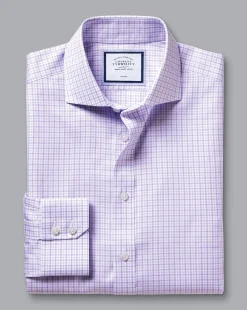 Clearance Charles Tyrwhitt Spread Collar Non-Iron Twill Windowpane Check Shirt - Purple Lilac